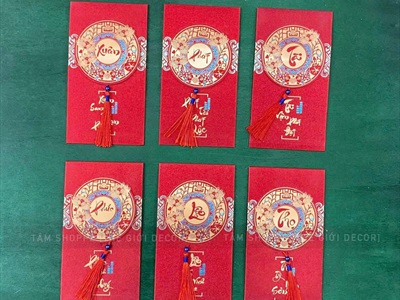 Set 06 bao lì xì giấy ánh kim họa tiết tròn nổi 3D [06 Chữ - Cao cấp] BAOLIXI-04